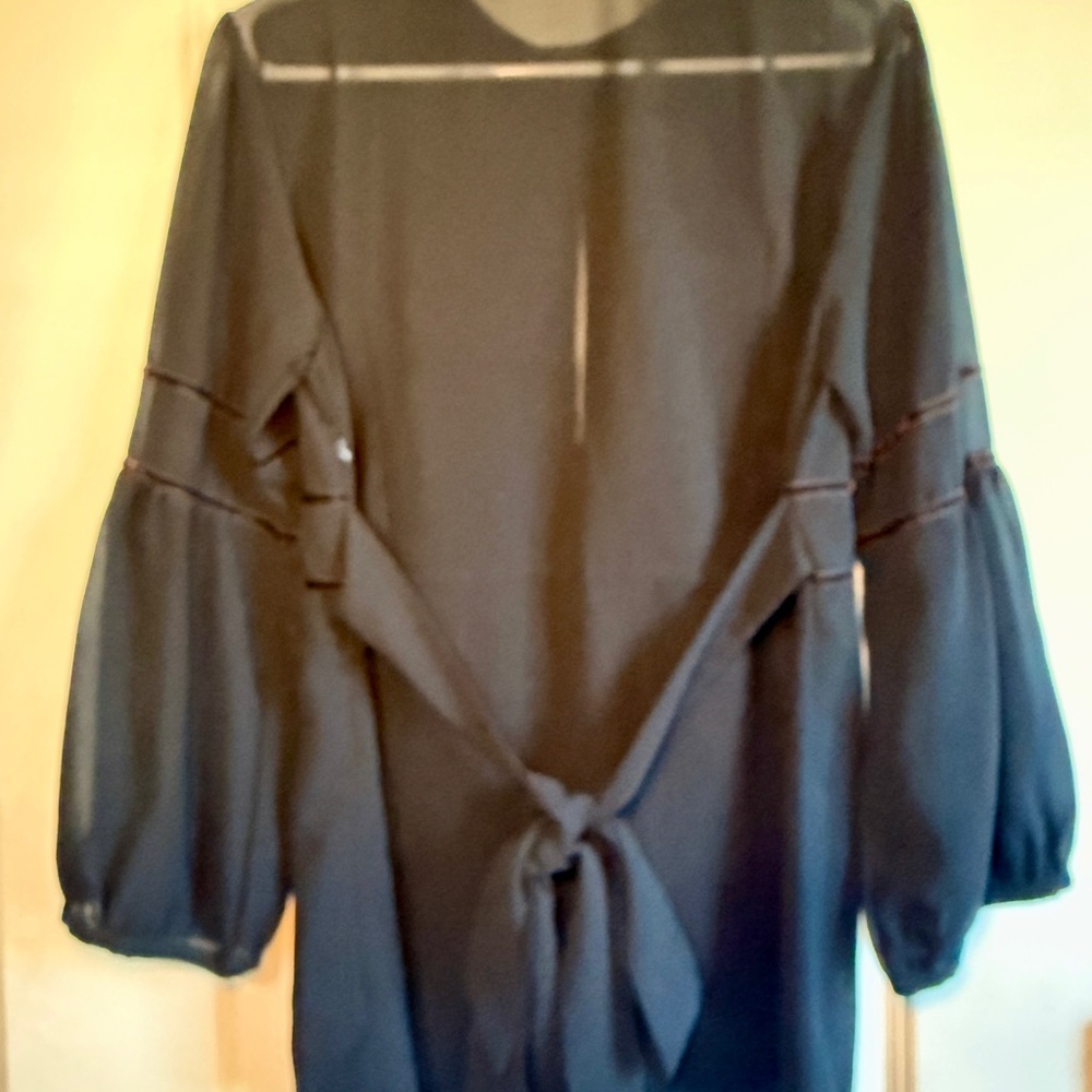 Elisabetta Franchi Celyn B black sheer blouse puffed sleeve sequined top 46 - Picture 4 of 11